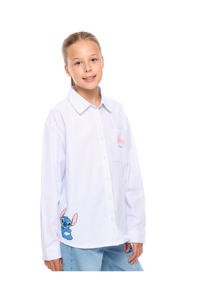 R&B Stitch Printed Tunic Shirt with Classic Collar and Long Sleeves