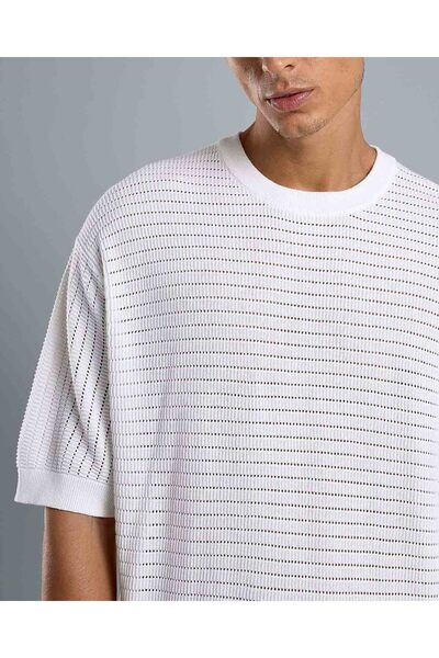 R&B Textured T-Shirt with Crew Neck and Short Sleeves