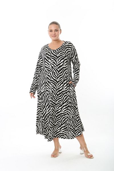 XL Modam Women's Lycra Viscose Black Patterned Plus Size Dress