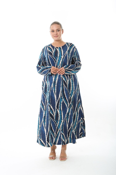 XL Modam Women's Lycra Viscose Blue Patterned Plus Size Dress