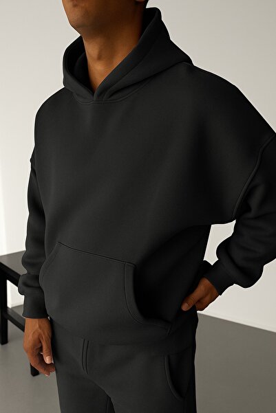 BENROMA سترة رياضية بلون واحد للجنسين مصنوعة من القطن الممشط بثلاث خيوط