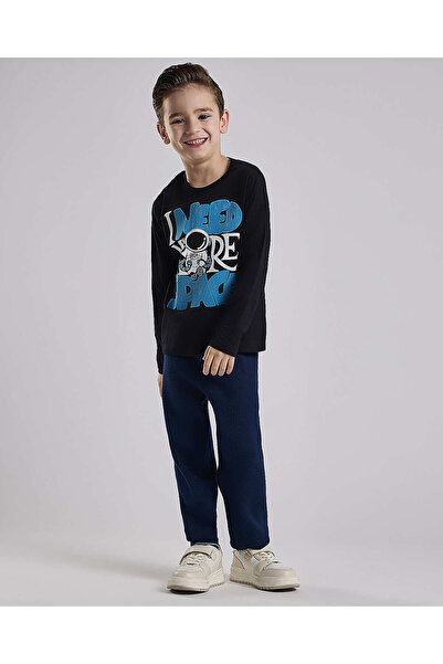 R&B Printed T-Shirt with Crew Neck and Long Sleeves