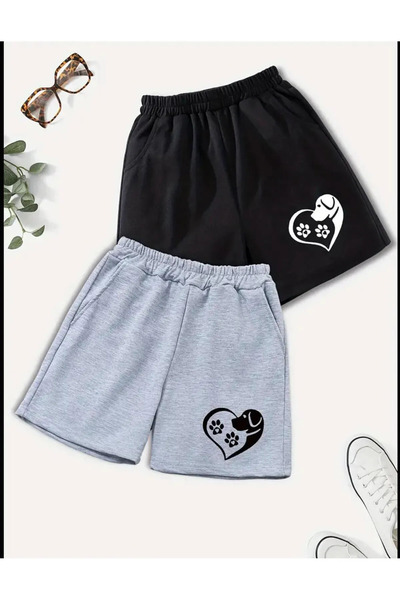 NoVibe Children's Set of 2 Paw Printed Summer Short Shorts - Casual Short Shorts