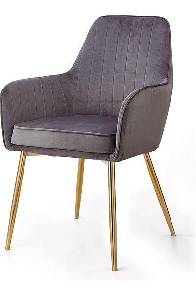 MAPLE HOME DECORATION Dinning Chair, Soft Velvet Seat and Back With Thick Seat Cushion Metal Legs Armchairs (Grey)