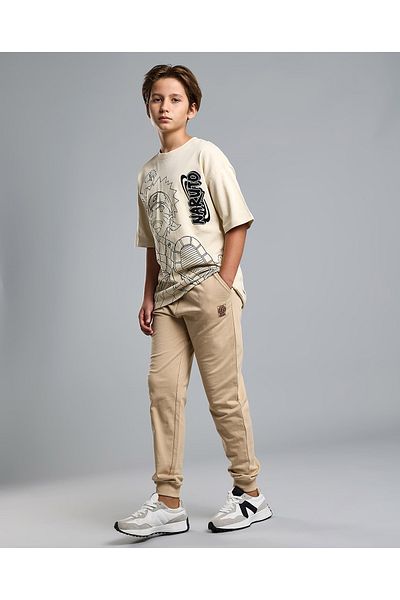 R&B Print Detail Joggers with Elastic Waist