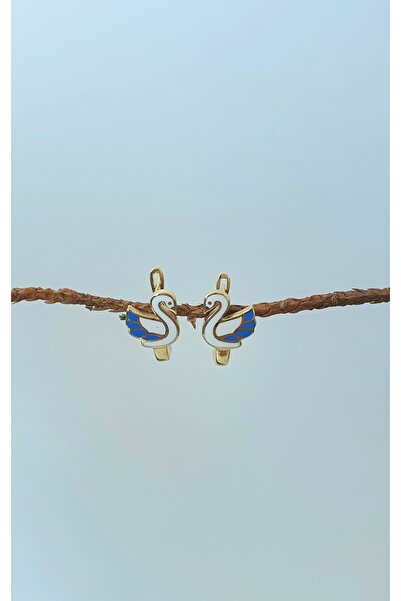 Goldlife jewellery KIZ BEBEK ÇOCUK KUĞU BEYAZ MİNELİ 14 AYAR ALTIN KÜPE