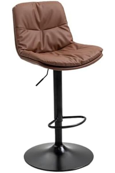 MAPLE HOME DECORATION Bar Chair Leather 360° Swivel Adjustable Height Backrest Black Metal Legs Modren Style (Brown)