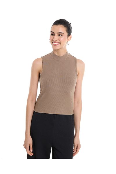 R&B Ribbed Sleeveless Top with Mock Neck