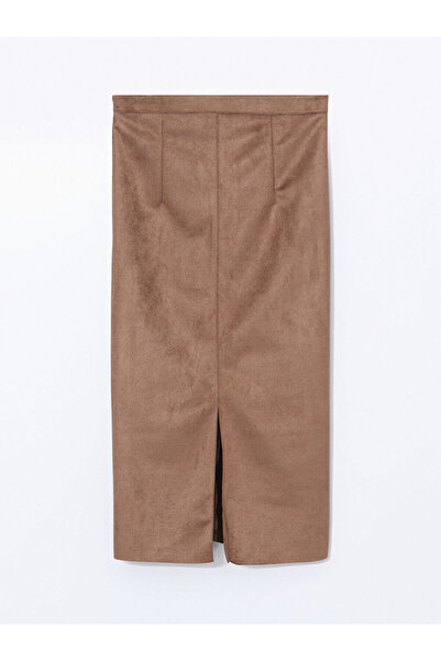 LC Waikiki Women's Suede Skirt with Zippered Waist