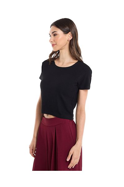 R&B Ribbed Top with Round Neck and Short Sleeves