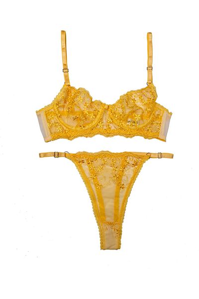 3nbe Women's Bra Panty Set Yellow Lace