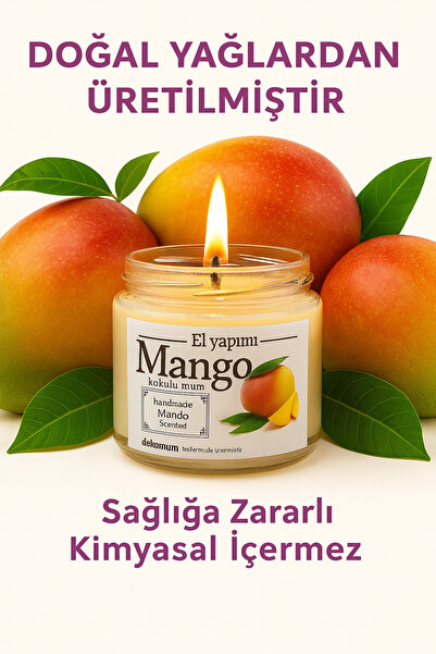 EVİMDM Mango Aromalı Kokulu Mum El Yapımı Dekoratif Cam Kavanozda Mum 230gr.