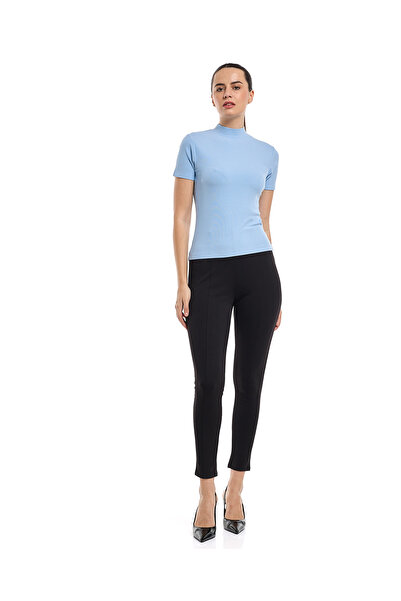 R&B Ribbed Top with Mock Neck and Short Sleeves