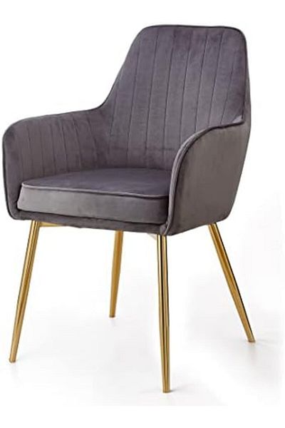 MAPLE HOME DECORATION Dinning Chair, Soft Velvet Seat and Back With Thick Seat Cushion Metal Legs Armchairs (Grey)