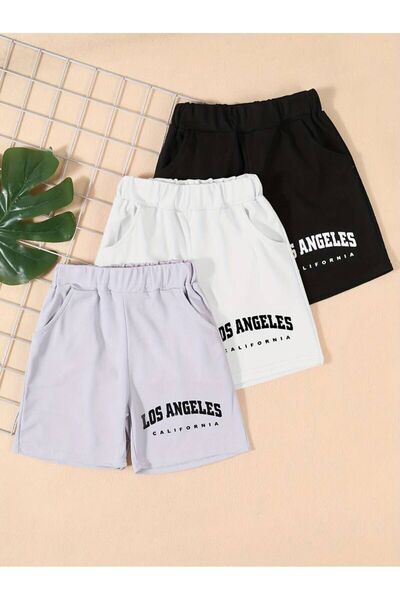 NoVibe Children's Set of 3 Printed Plain Summer Short Shorts - Casual Short S...