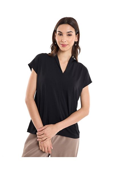 R&B Solid Top with V-Neck and Short Sleeves