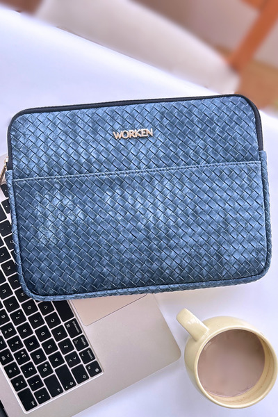 worken 11 Inch Tablet Nubuck Leather Case, Waterproof, Impact Protection, Zipper Closure, Navy Blue