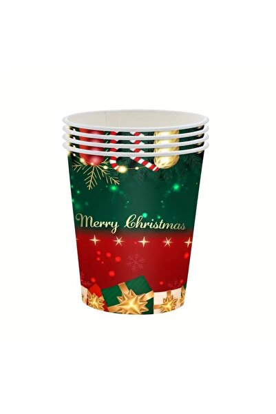 Flippy Set of 16 Disposable Cups - "Merry Christmas" Theme, 9.14 cm, Red/Green