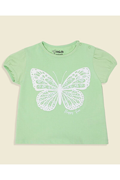 R&B Graphic Print T-Shirt with Crew Neck and Puff Sleeves