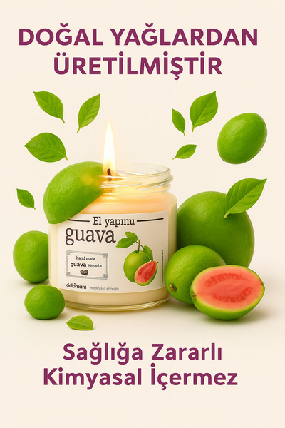 EVİMDM Guava Aromalı Kokulu Mum El Yapımı Dekoratif Cam Kavanozda Mum 230gr.