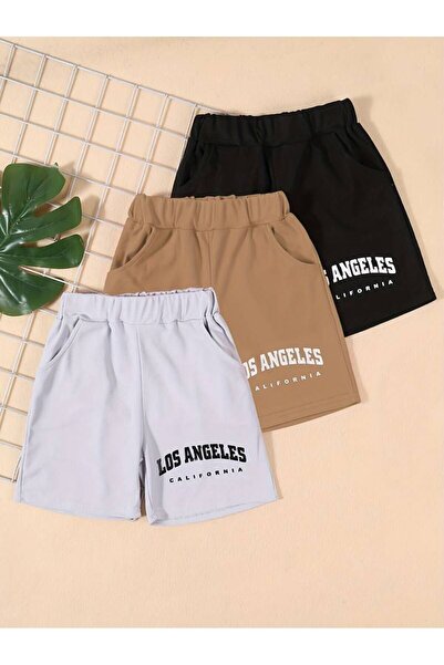 NoVibe Set de 3 copii, pantaloni scurți de vară uni imprimați - pantaloni scu...