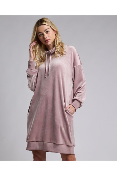 R&B قميص نوم سادة بغطاء رأس وأكمام طويلة