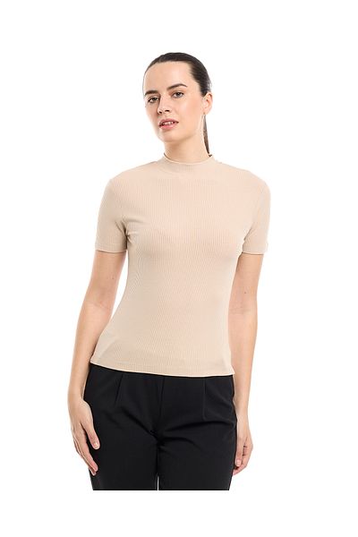 R&B Ribbed Top with Mock Neck and Short Sleeves