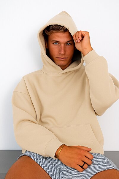 DM DOLCE MORE Hanorac unisex din bumbac pieptănat cu 3 fire, culoare uni