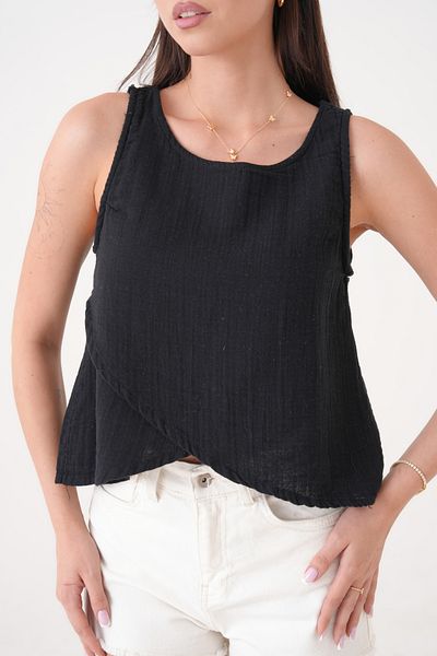 saint majesta Women's Muslin Pocket Vest Blouse 100% Cotton Back Buttoned (Sm25)