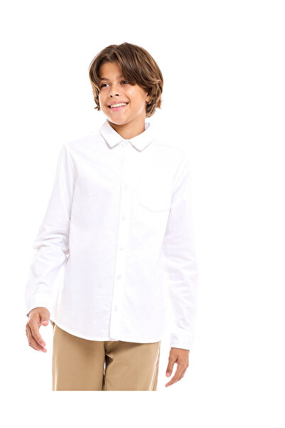 R&B قميص سادة بياقة كلاسيكية وأكمام طويلة