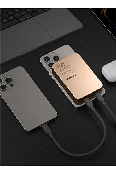 Momax حزمة بطارية لاسلكية مغناطيسية Q.Mag X2 بسعة 20,0000 مللي أمبير في الساعة [الجيل الثاني] - منفذي USB C مزدوجين - حجر رملي