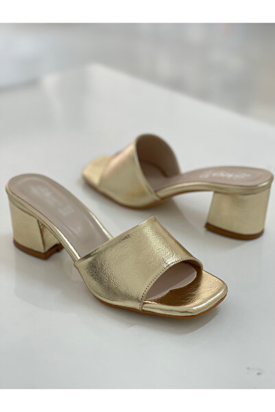leopar by çetinay Lina Gold 38. |   Women's Gold Color Thick Heeled Stylish and Elegant Daily & Invitation Slippers