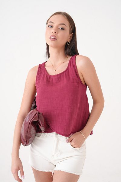 saint majesta Women's Muslin Pocket Vest Blouse 100% Cotton Back Buttoned (Sm25)