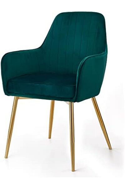 MAPLE HOME DECORATION Dinning Chair, Soft Velvet Seat and Back With Thick Seat Cushion Metal Legs Armchairs (Green)