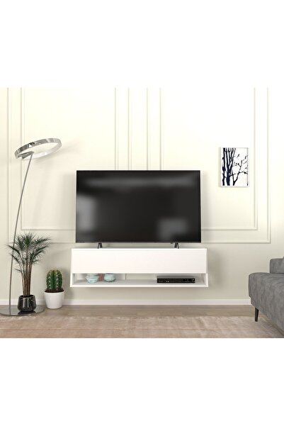 dorpek Lionel Tv Sehpası - Duvara Monte Kapaklı ve Raflı Tv Sehpası Beyaz