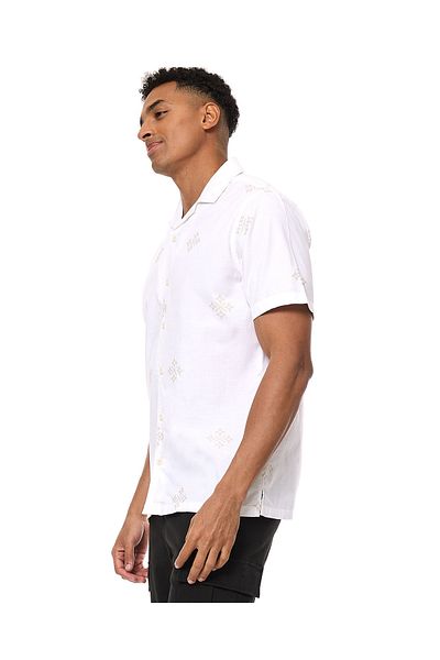 R&B Printed Shirt with Revere Collar and Short Sleeves