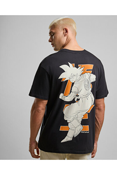 R&B تي شيرت بطبعة خلفية ورقبة دائرية وأكمام قصيرة