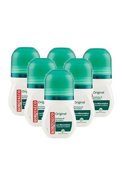 Borotalco Set 6 x Deodorant roll-on Original cu talc, 0% alcool, 48h protectie, 50 ml