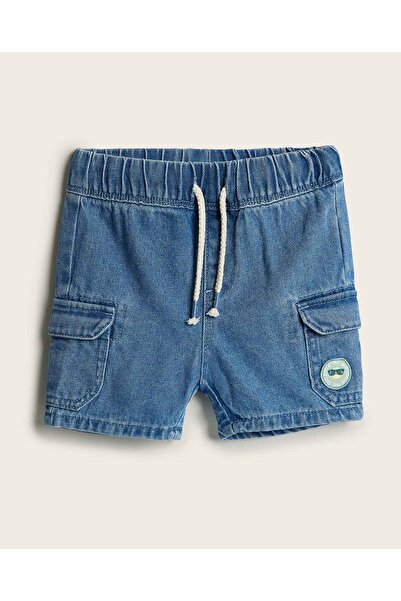 R&B Washed Denim Cargo Shorts with Drawstring Waist