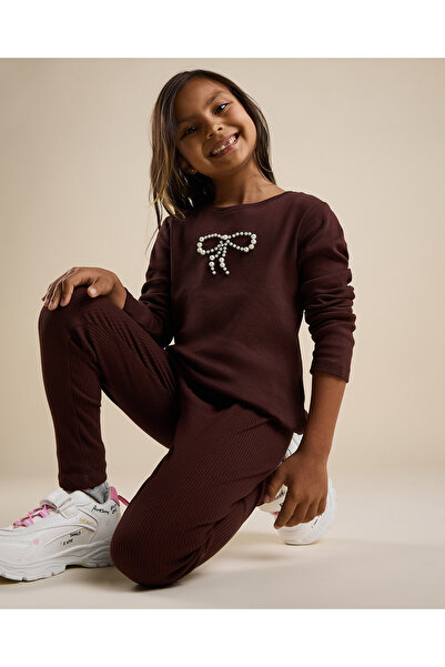 R&B Pearl Embroidered T-Shirt with Crew Neck and Long Sleeves