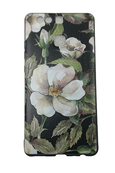 OEM Carcasă compatibilă cu Huawei P9, floare albă 3D în relief, neagră