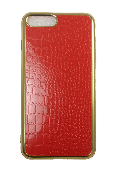 OEM Husă compatibilă cu iPhone 7 Plus, imitație de piele de crocodil, roșie c...