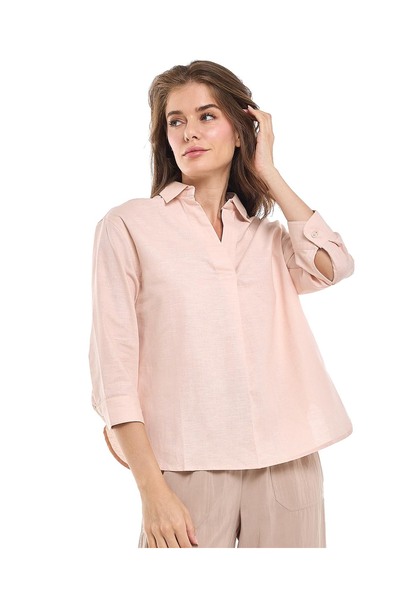 R&B بلوزة سادة بياقة وأكمام 3/4