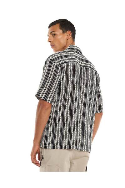 R&B Patterned Shirt with Revere Collar and Short Sleeves