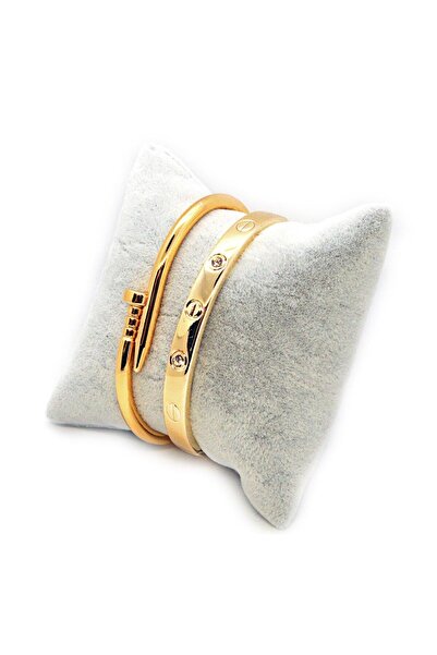 craftbaskitasarim Altın Renk Çivi Ve Taşlı Cartier Bileklik Set