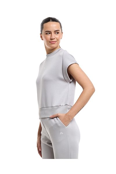 R&B Solid Active Top with Mock Neck and Cap Sleeves