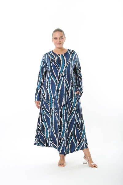XL Modam Women's Lycra Viscose Blue Patterned Plus Size Dress