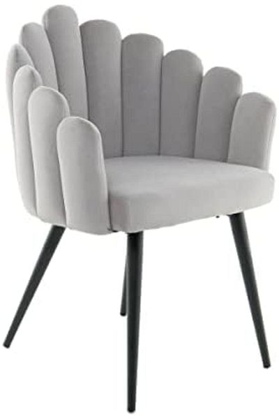 MAPLE HOME DECORATION Dinning Chair, Soft Velvet Seat and Back With Thick Seat Cushion Metal Legs Armchairs (Grey)