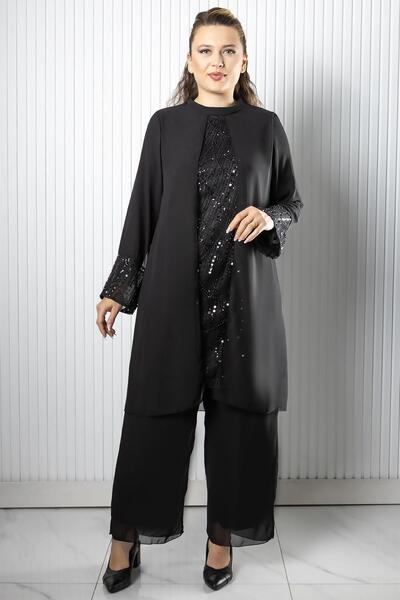 SUBU TASARIM Chiffon Sandy Stone Embroidered Plus Size Hijab Evening Dress Blouse Pants Suit Tbs962