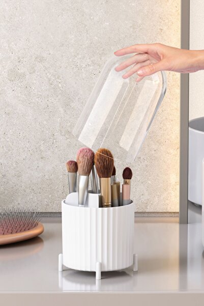 Beckbonny Zebra Makeup Brush and Cosmetic Organizer Hygienic Organizer with Transparent Cover